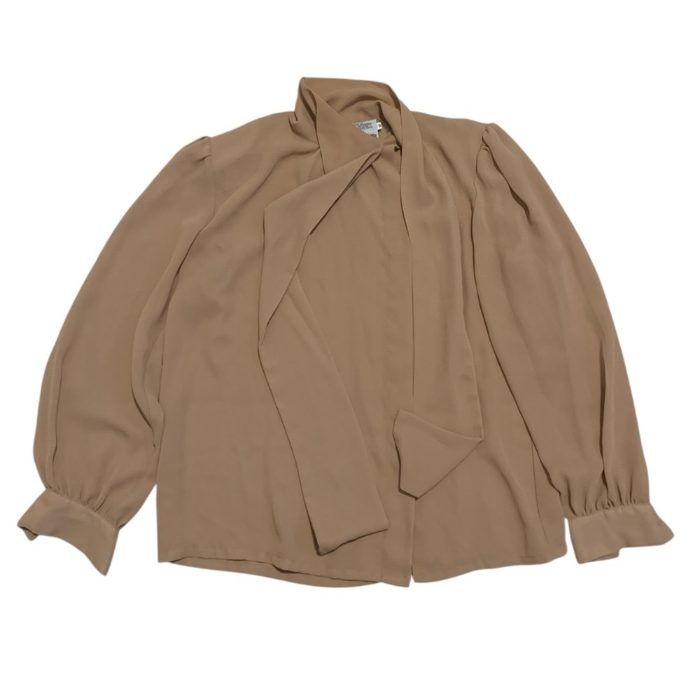 Vintage 80s Rino Rossi Blouse - Tan - Puff Sleeve - Size 10